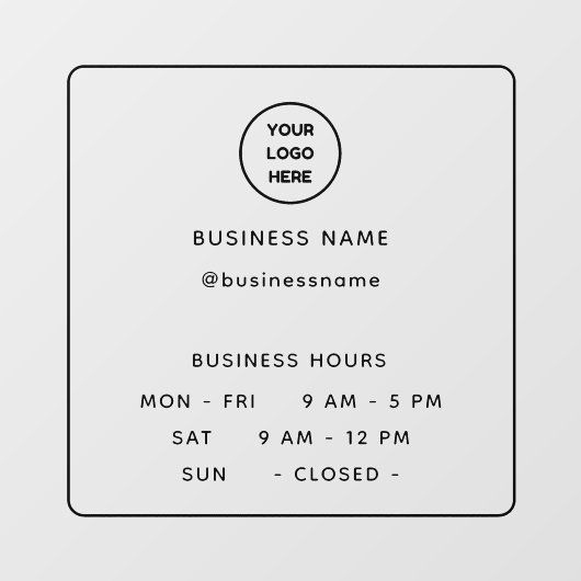 ロゴ付きのミニマルな不透明オープニングタイム ビジネス ウィンドウサイン (シート)