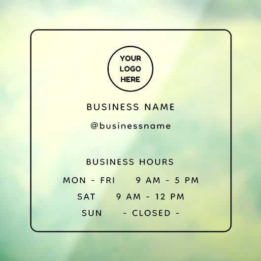 ロゴ付きのミニマルな不透明オープニングタイム ビジネス ウィンドウサイン (シート3)