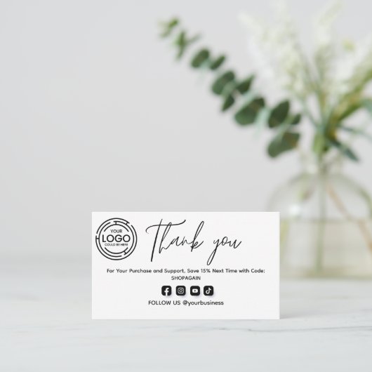 ロゴ付きの購入に対してミニマリストに感謝 名刺 (スタンド正面)