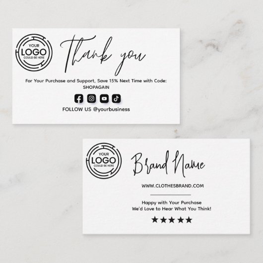 ロゴ付きの購入に対してミニマリストに感謝 名刺 (正面/裏面)