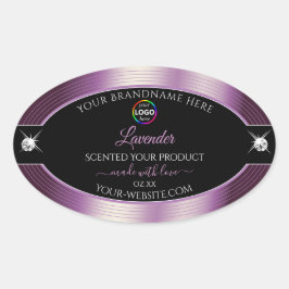 ロゴ付きの高級ブラック・シャイニーパープルラベル 楕円形シール