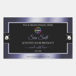 ロゴ付きの高級 ブラック シャイニー ブルー 製品ラベル 長方形シール