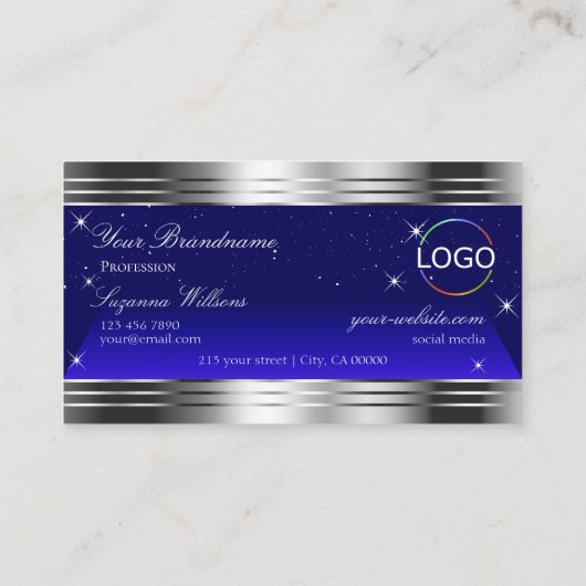 ロゴ付きアートナイト縁どスカイブルーシルバー 名刺 (裏面)