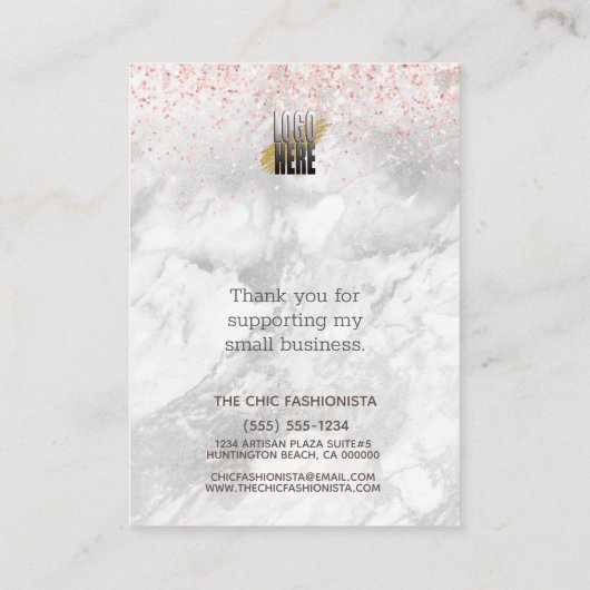 ロゴ付きイヤリングバラ金ゴールドグリッター大理石 名刺 (裏面)