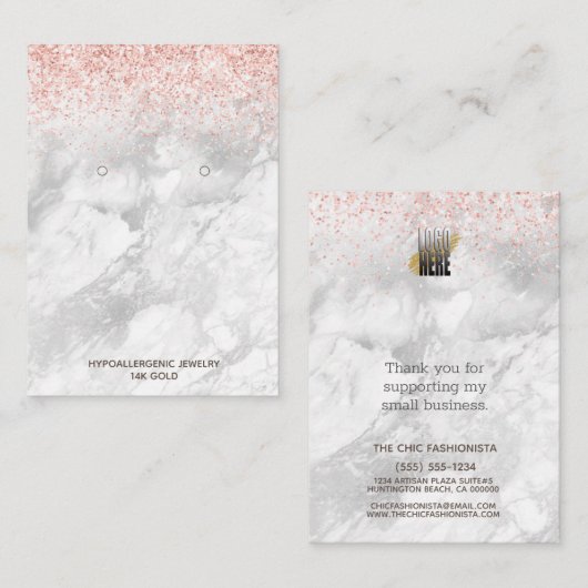 ロゴ付きイヤリングバラ金ゴールドグリッター大理石 名刺 (正面/裏面)