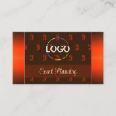 ロゴ付きオレンジ色の茶色とモノグラムパターン 名刺 (正面)
