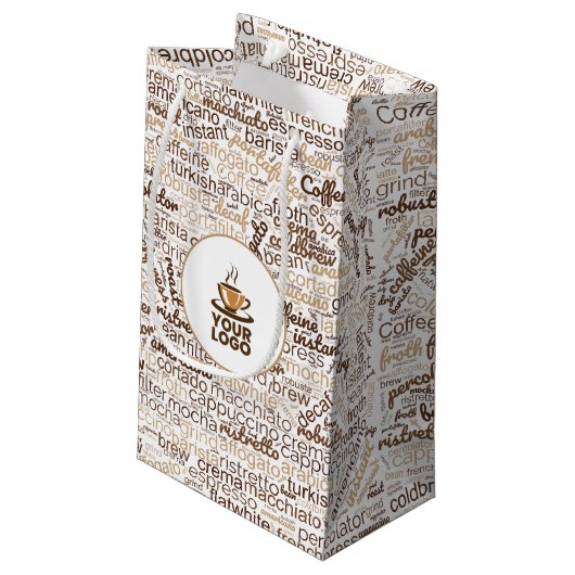 ロゴ付きギフトのワード クラウド コーヒー タグ スモールペーパーバッグ (裏面アングル)