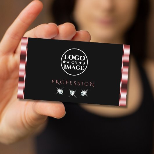 ロゴ付きグラマラスきらめくレッド・ブラック・ダイヤモンド 名刺