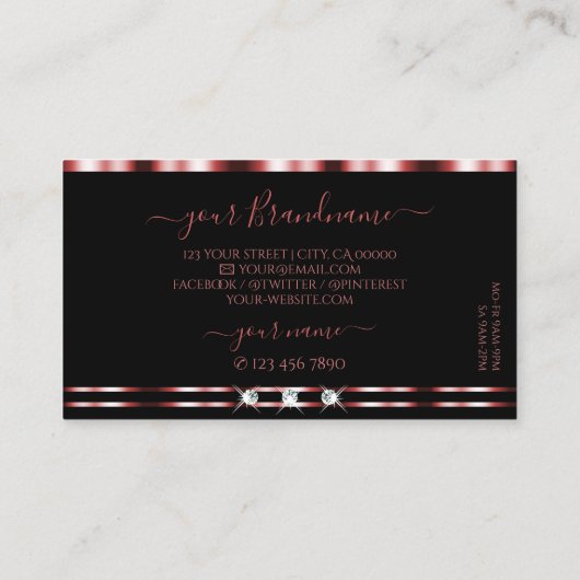 ロゴ付きグラマラスきらめくレッド・ブラック・ダイヤモンド 名刺 (裏面)