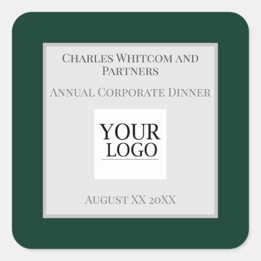 ロゴ付きグリーン・ビジネスまたは企業イベント スクエアシール (正面)