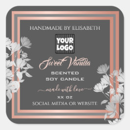 ロゴ付きグレー製品パッケージングラベルバラ金ゴールド スクエアシール