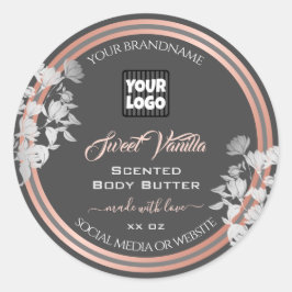 ロゴ付きグレー製品パッケージングラベルバラ金ゴールド ラウンドシール