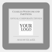 ロゴ付きグレー&ホワイトビジネスまたは会社イベント スクエアシール (正面)