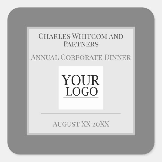 ロゴ付きグレー&ホワイトビジネスまたは会社イベント スクエアシール (正面)