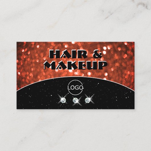 ロゴ付きシックなブラックサーモンオレンジのスパークルグリッター 名刺 (正面)