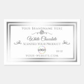 ロゴ付きシックなホワイトプロダクトラベルシルバーフレーム 長方形シール (正面)