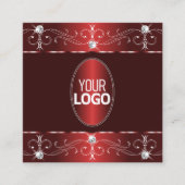 ロゴ付きシックなワインレッド華美ブルゴーニュオーナメント スクエア名刺 (正面)