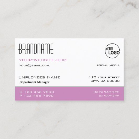 ロゴ付きシックな白シンプルとピスタイリッシュンクの 名刺 (裏面)