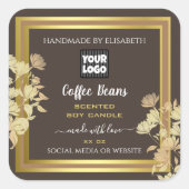 ロゴ付きシックな製品パッケージングラベル茶色金ゴールド スクエアシール (正面)