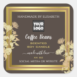 ロゴ付きシックな製品パッケージングラベル茶色金ゴールド スクエアシール