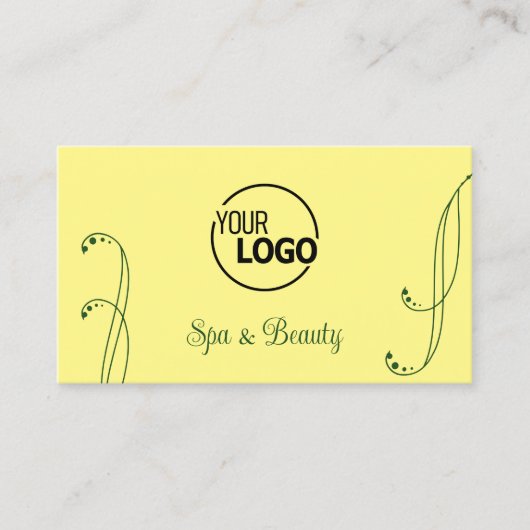 ロゴ付きシックな黄色と緑の装飾華美 名刺 (正面)