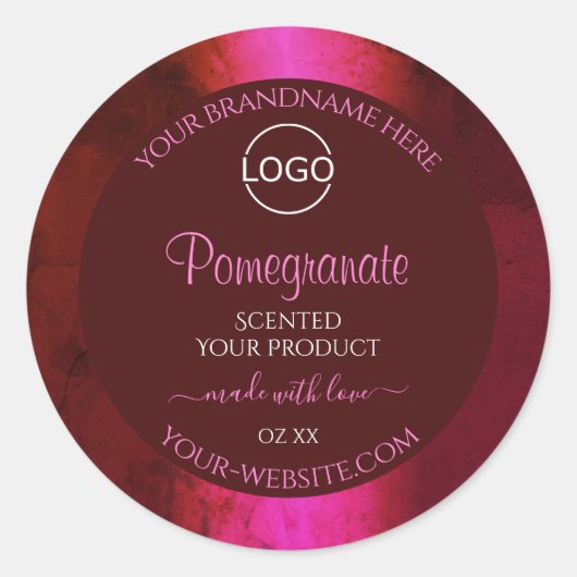 ロゴ付きシマーリーピンク赤大理石製品ラベル ラウンドシール (正面)