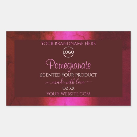 ロゴ付きシマーリーピンク赤大理石製品ラベル 長方形シール (正面)
