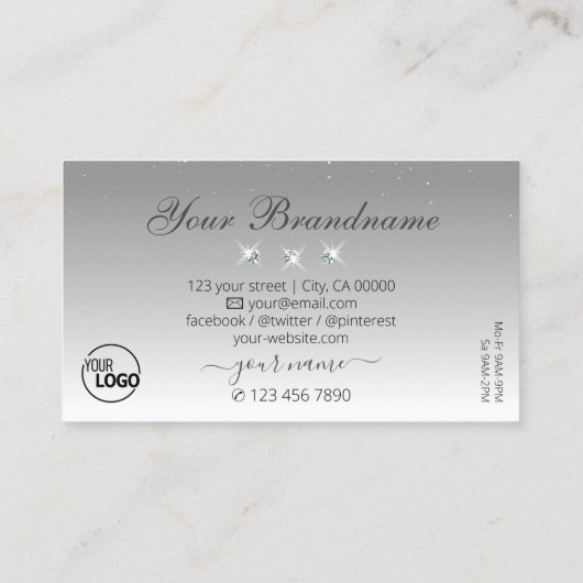 ロゴ付きシルバーグレグラデーションイきらめくトホワイト宝石 名刺 (裏面)