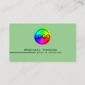ロゴ付きセージシンプルグリーンとホワイトプロフェッショナル 名刺 (正面)
