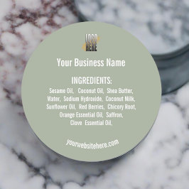 ロゴ付きセージ緑の原料リスト ラウンドシール