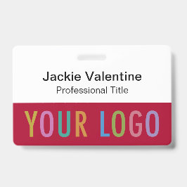 ロゴ付きダークレッドの名前バッジ（ラニヤードまたはリール） バッジ