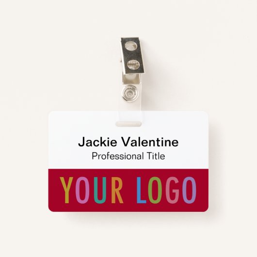 ロゴ付きダークレッドの名前バッジ(ラニヤードまたはリール) バッジ (正面クリップ)