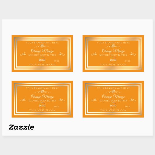 ロゴ付きノーブルオレンジ色の製品ラベル金ゴールドフレーム 長方形シール (シート)