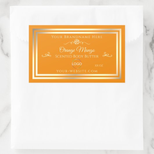 ロゴ付きノーブルオレンジ色の製品ラベル金ゴールドフレーム 長方形シール (バッグ)