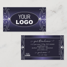 ロゴ付きノーブルグラデーションブルー華美スパークルダイヤモンド 名刺