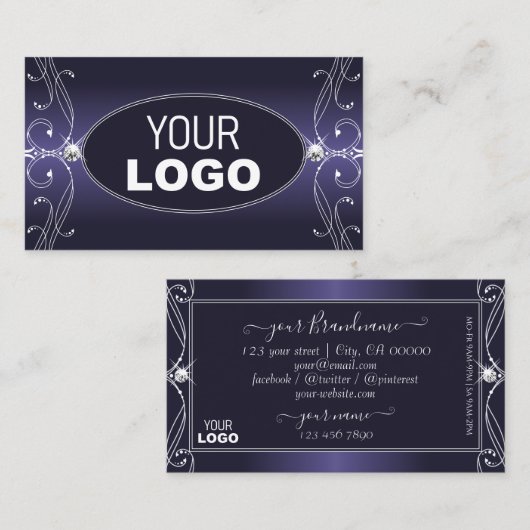 ロゴ付きノーブルグラデーションブルー華美スパークルダイヤモンド 名刺 (正面/裏面)