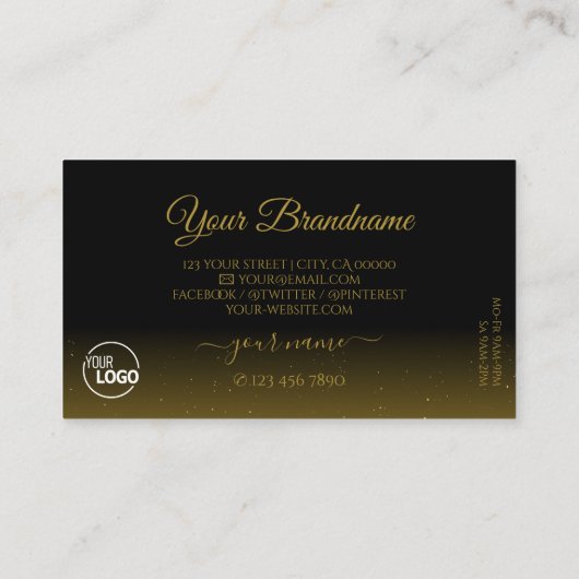 ロゴ付きノーブルブラックきらめく金ゴールドダイヤモンド 名刺 (裏面)