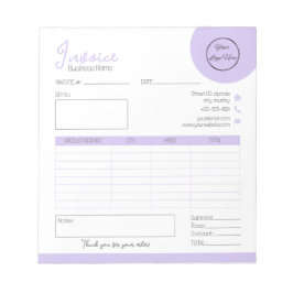 ロゴ付きパステルパープルフェミニンビジネスインボイス ノートパッド