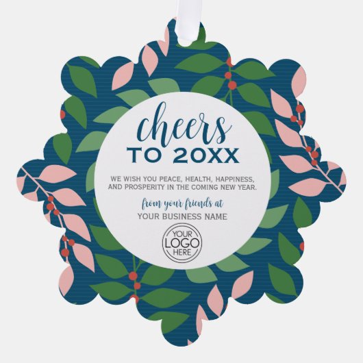 ロゴ付きビジネス用挨拶 – 応援休日 オーナメントカード (正面)