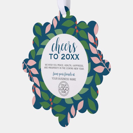 ロゴ付きビジネス用挨拶 – 応援休日 オーナメントカード (左)