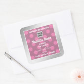ロゴ付きピンクおよびシルバー製品の包装ラベル スクエアシール (封筒)