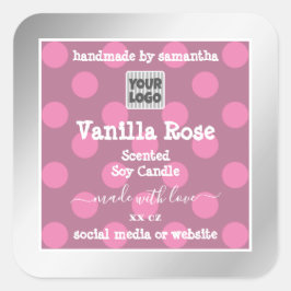 ロゴ付きピンクおよびシルバー製品の包装ラベル スクエアシール