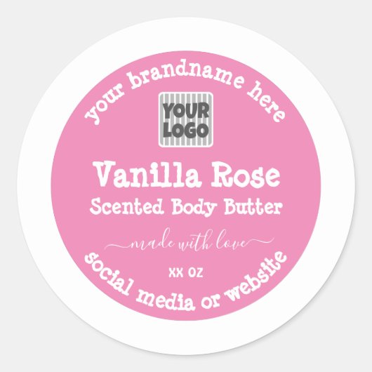 ロゴ付きピンクおよびシルバー製品の包装ラベル ラウンドシール (正面)