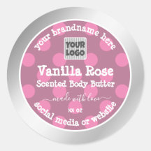 ロゴ付きピンクおよびシルバー製品の包装ラベル