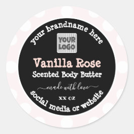 ロゴ付きピンクとブラック製品の包装ラベル ラウンドシール