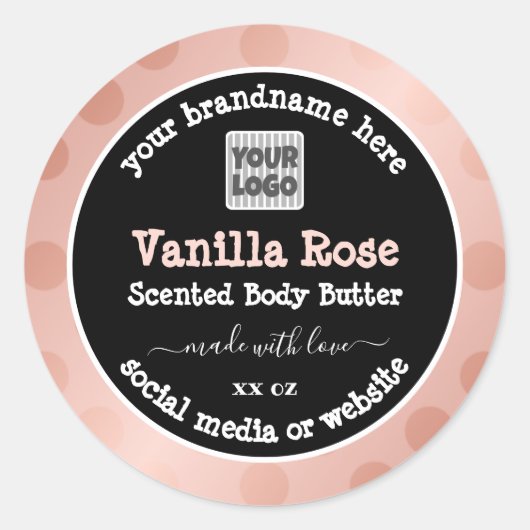 ロゴ付きピンクとブラック製品の包装ラベル ラウンドシール (正面)
