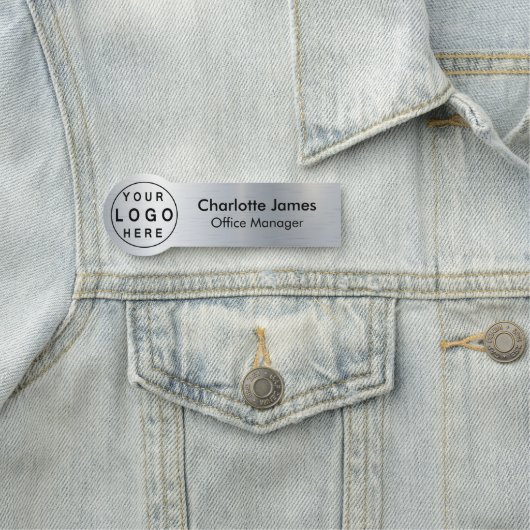 ロゴ付きブラシ付き金属製シルバーネームタグ 名札 (インサイチュ)