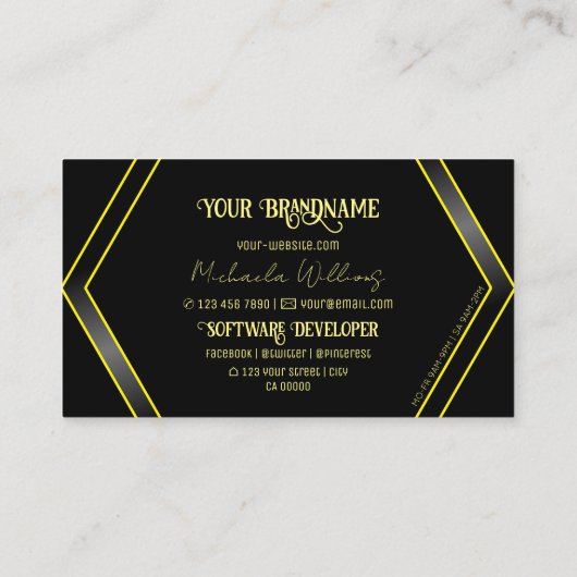 ロゴ付きブラックとイエローの派手なアイキャッチ 名刺 (裏面)