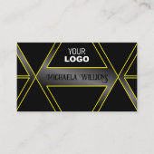 ロゴ付きブラックとイエローの派手なアイキャッチ 名刺 (正面)