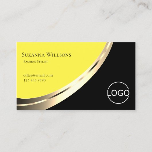 ロゴ付きブラックとイエローの貴族金ゴールドデコモダンール 名刺 (正面)